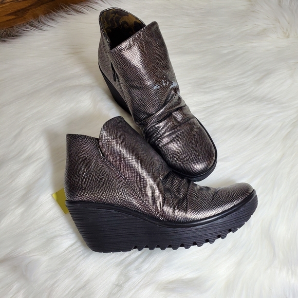 Fly London Shoes - Fly London Yip Antique Silver Booties